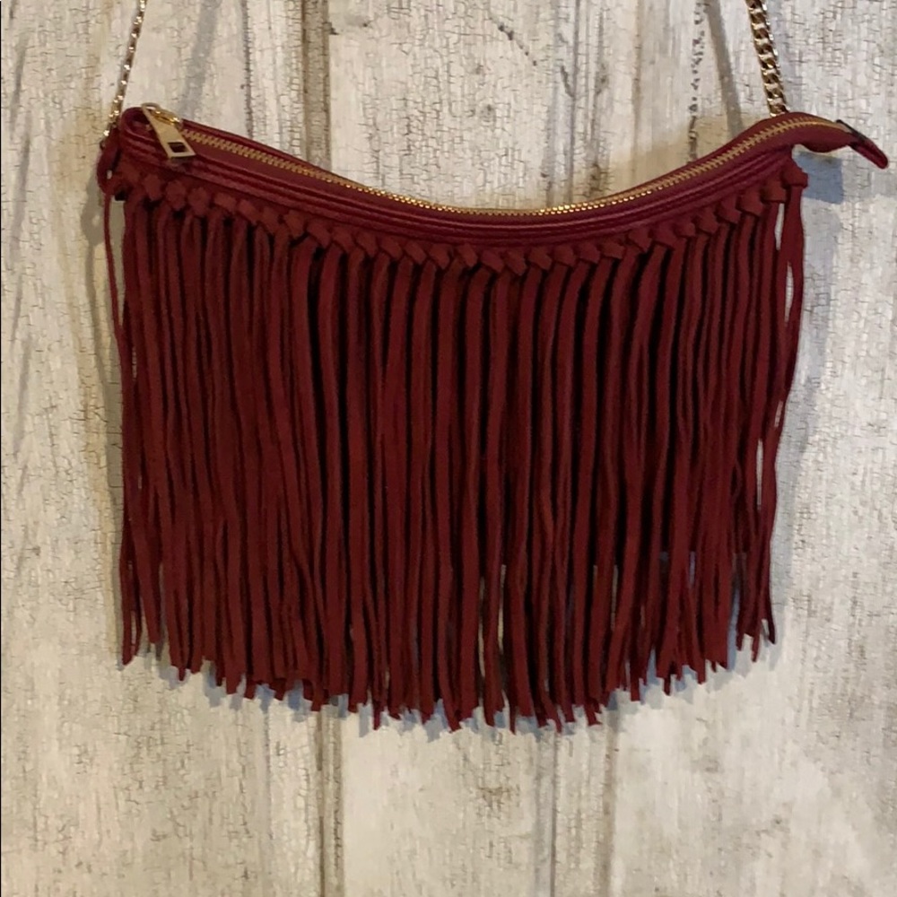 Suede fridge purse with garnet and gold